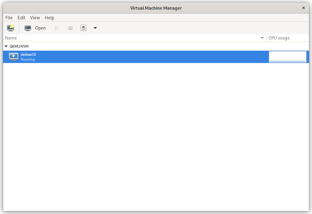 Virt-Manager running a debian Virtual Machine